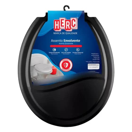 Assento Sanitário Tampa Oval Universal Envolvente Ideale Preto Herc