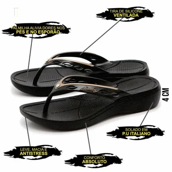 Chinelo Feminino Alcalay Anatômico Antiderrapante De Dedo Esporao faciste plantar Jovem Idosa