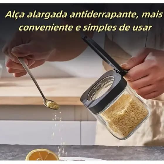 Porta Tempero De Vidro 300ml Com Colher Aço Inox