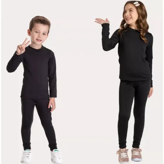 CONJUNTO TÉRMICO FLANELADO SEGUNDA PELE UNISSEX BLUSA E CALÇA BEBES INFANTIL JUVENIL TAM 1 ao 16