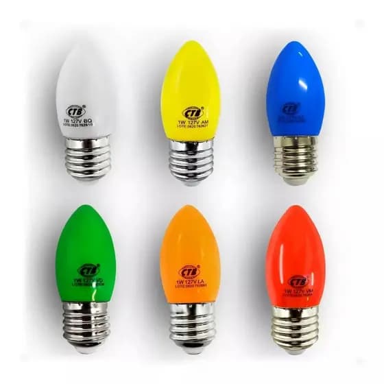 Kit 10 / 20 / 30 Lâmpada Led Vela 1w Colorida 127v E-27