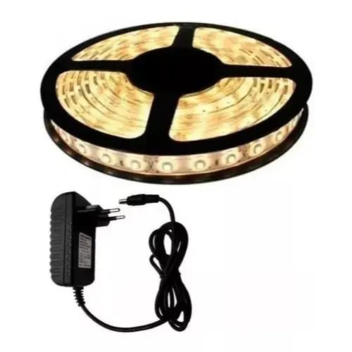 Fita LED 5050 8W BRANCO QUENTE Rolo 5m + Fonte 12V 3A IP20