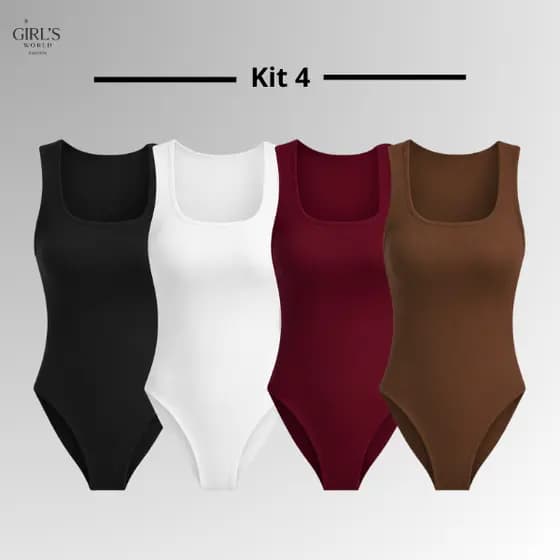 Kit Com 4 Body Bory Regata Feminino Básico Decote Quadrado Alça Suplex Tendência Blogueira