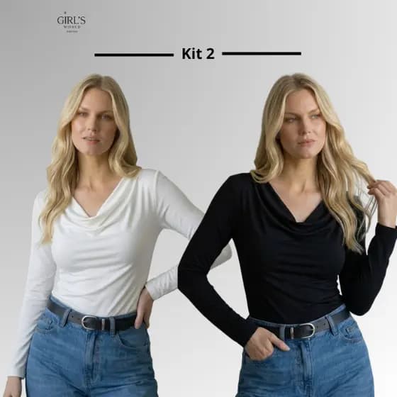 Kit 2 Blusa Feminina Manga Longa Gola Boba Degagê Suplex Premium Elegante