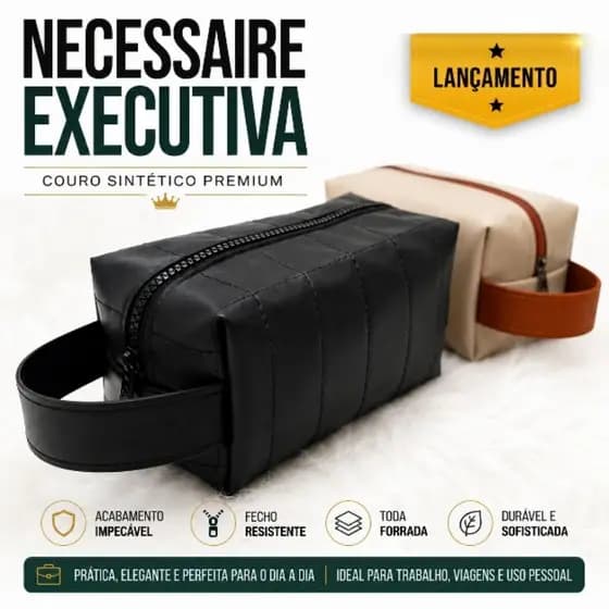 Bolsa Necessaire Executiva Masculina em Couro Premium | Multiuso com Alça e Forro Interno