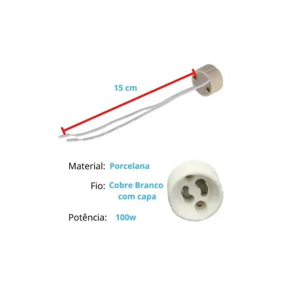 SOQUETE GU10 PORCELANA COM RABICHO DICROICA LED HALÓGENA