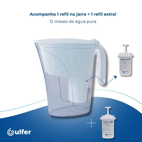 Jarra Purificadora Ulfer Bacfree Branco com Refil Extra Reduz Cloro Aumenta Ph da Água Vida