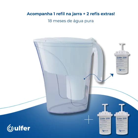 Jarra Purificadora Ulfer Bacfree Branco com 2 Refis Extra Reduz Cloro Aumenta Ph Livre de Cloro