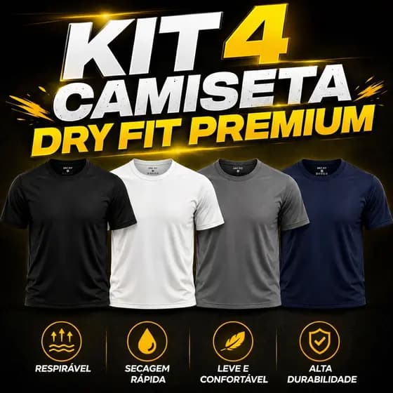 Kit 4 Camiseta Fitness Dry Fit Premium Manga Curta Masculina Sport Treino Envio Imediato!
