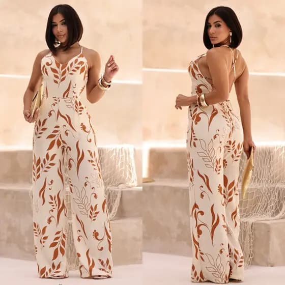 Macacão longo costa nua amarração nas costas zíper invisível (bojo e forrado ) bolsos laterais moda feminina elegante