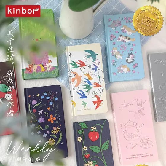 Kinbor Original Autopreenchimento Plano Semanal Manual Semanal Duas Páginas por semana Ilustração Caderno de Face Dura l