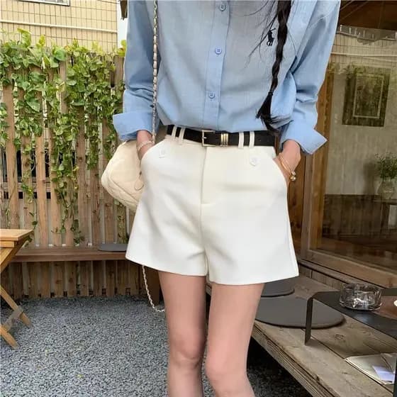 Novo Versátil Solto Casual Shorts Feminino A Linha De Perna Larga Escritório Simples