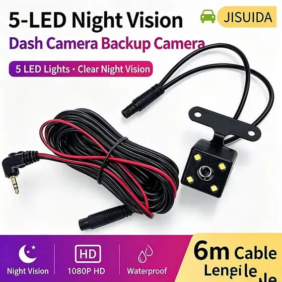 JISUIDA Câmera De Carro Gravador De Condução Traseira 5 Pinos 4 Lâmpadas ultra-Clara Visão Noturna Reversa