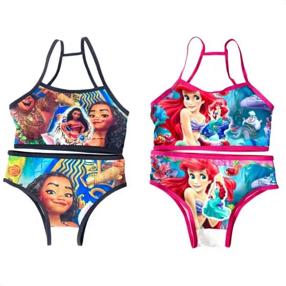 Kit 2 Conjunto Infantil Menina Moça Top e Calcinha Personagens Disney Desenhos Sublimado