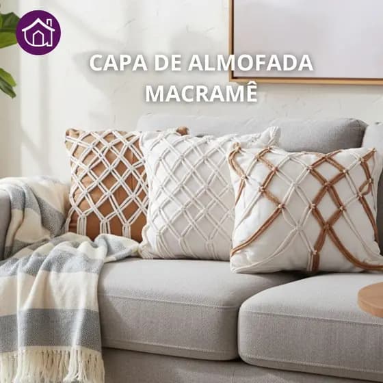 Kit 3 Capa de Almofada Macramê Trançada 45x45cm Artesanal Estilo Boho Macio Decoração Sofá Cama