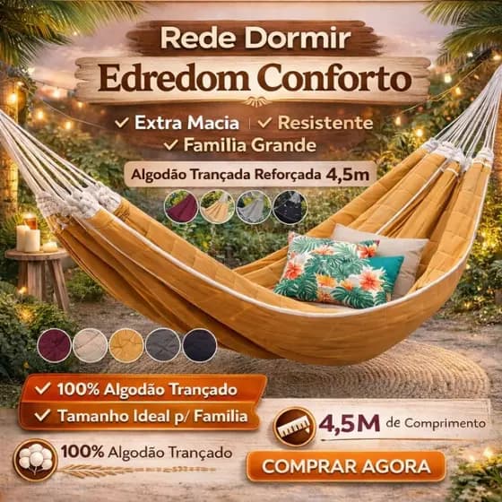 Rede Dormir Edredom Conforto Extra Macia Resistente Família Grande Algodão Trançada Reforçada 4,5m