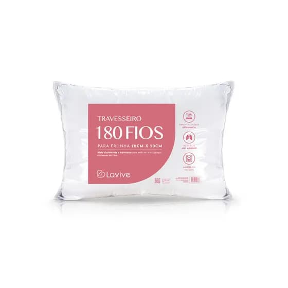 Travesseiro 180 Fios Fibra Siliconizada Macio Confortável Lavável Duravél 90cm x 50cm Lavive