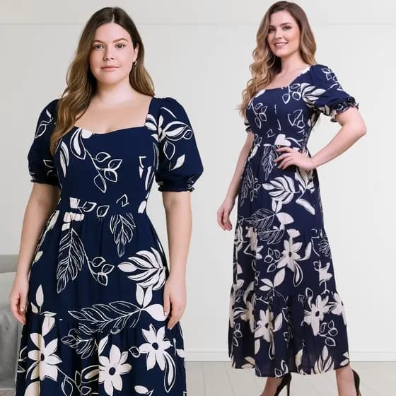 Vestido Longo Estampado Feminino Viscolinho floral luxo elegante Verão