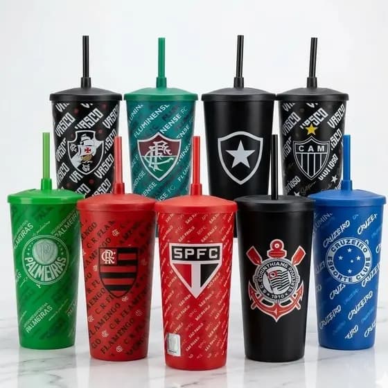 Copo Infantil com Canudo 500ml Times de Futebol Oficial Torcedor Produto Licenciado - Promoção !