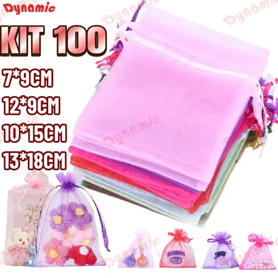 Kit 100/50/25/10 Un Saco Saquinho Organza Tule Saquinho 7x9 9x12 10x15 Festa Casamento (Escolha A Cor)