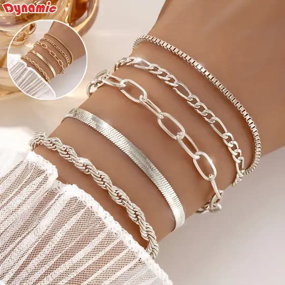 5pcs pulseiras em aço inoxidável hipoalergênico não escurece a prova d’água