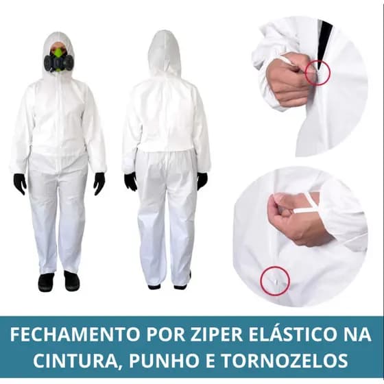 Macacão TNT Hospitalar Branco De Segurança Com Capuz Proteção Quimica Covertech 100 Volk Com CA