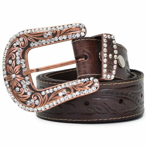 Cinto Feminino Country Fivela Grande Removivel Strass
