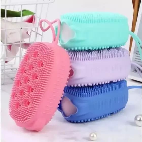 Bucha de Banho Silicone Para Esfoliar a Pele-Esponja Para Banho de Silicone Com Porta Sabão-Escova novo-comecio