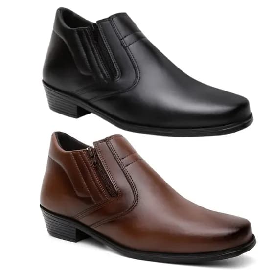 Bota Botinha Social Masculina Com Zíper Elegante Casual Kit Com 2 Pares