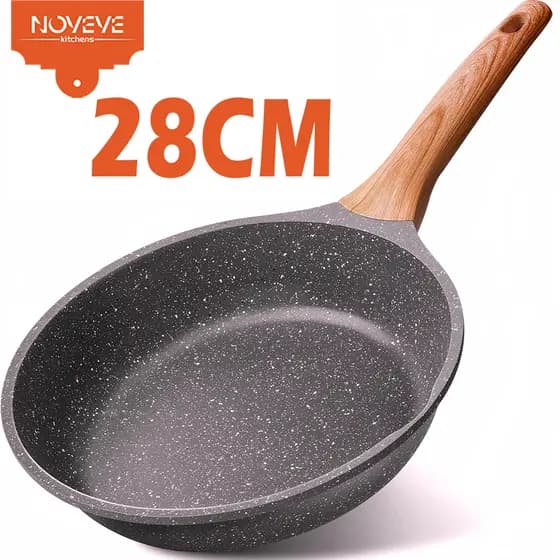 28CM Frigideira Antiaderente de Alumínio Revestimento Cerâmico Premium Funda Cabo Madeira Não Gruda