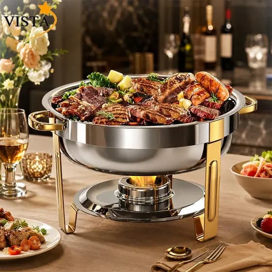 Rechaud Profissional Inox 12L com 1, 2 ou 3 Divisórias para Buffet Festas Eventos VISTA