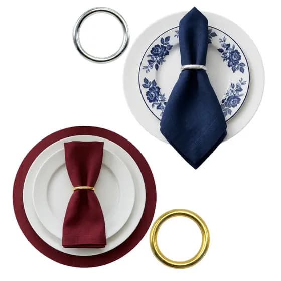 Porta Guardanapo Mesa Posta Luxo Anel Dourado e Prateado Kit 12 e 6 HS LUX