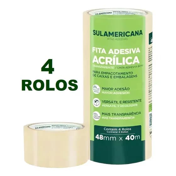 Kit Fita Adesiva Acrílica Transparente para Embalar Empacotar 48mm x40m