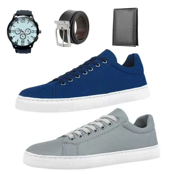 Kit 2 Tênis Masculino Azul E Cinza +Carteira+Relógio+Cinto