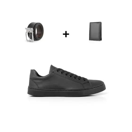 Kit Sapatênis Masculino Preto + Cinto + Carteira