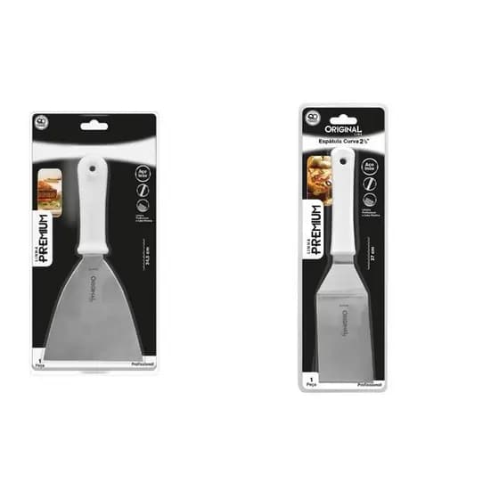 Espatulas Aço Inox Lanche Reta 5" E Curva 2 1/2" Chapeiro, Cozinha, Bolo, Chantilly e Confeiteiro