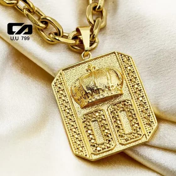 Colar Masculino de Luxo - Corrente Friso Triplo com Pingente Neymar 00 Moeda, Banhado a Ouro 18K