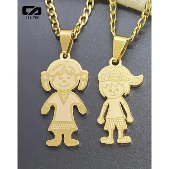 Colar de ouro colar de prata + pingente casal menino menina irmão irmã família aço inoxidável