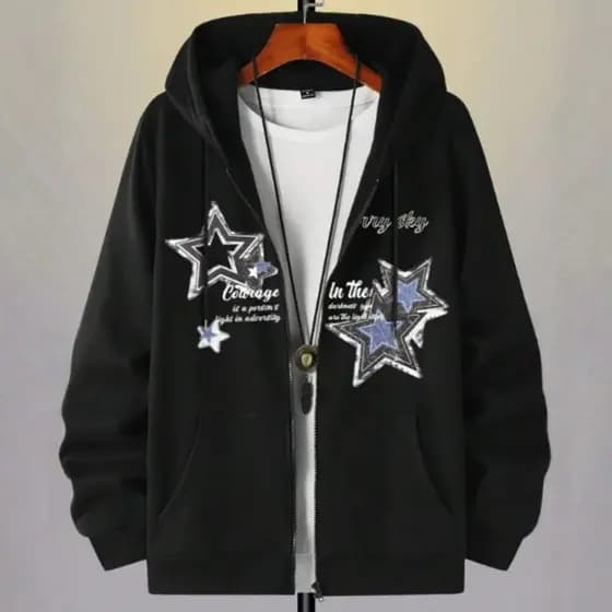 Moletom Com Zíper Estampado Estrela Urban Street Casual Vintage y2k