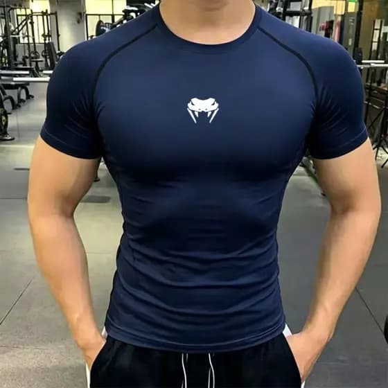 Camiseta justa de secagem rápida de manga curta Shark meia-calça de treinamento de ginástica de secagem rápida