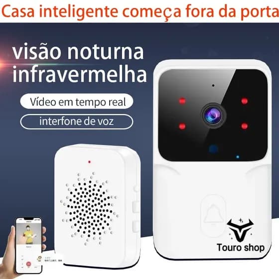Campainha Com Câmera Vídeo Porteiro Sem Fio Wi-Fi HD Inteligente Smart Home Vê Pelo Celular
