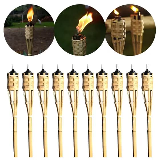 Kit 10 Tochas de Bambu Lamparina Festa Temática Decoração Jardim Luau 120cm