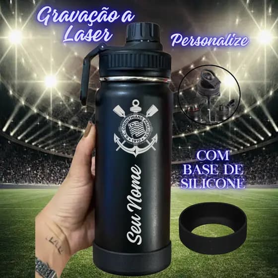 Garrafa Termica Personalizada Corinthians Com base de Silicone,para Academia, Escola, Trabalho800ml