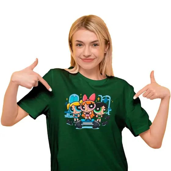 Camiseta Estampada Meninas Super Poderosas Na Academia Desenho Antigo 100% Algodão