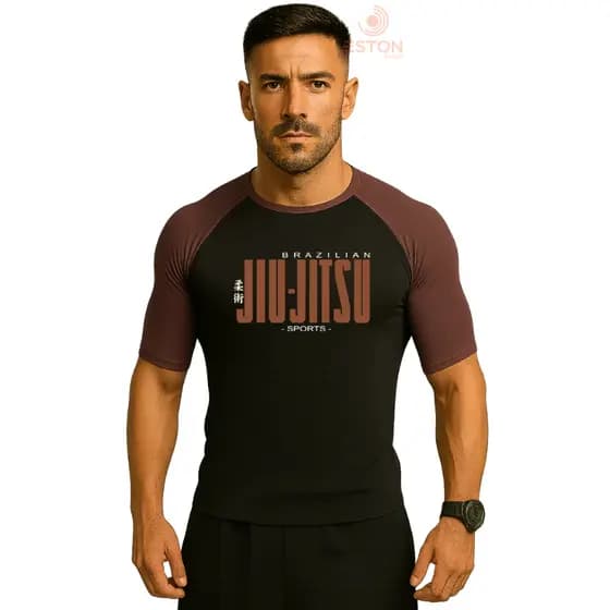 Rash Guard Manga Curta Jiu-jitsu Bjj Fight Wear MARROM Treino Luta Academia P M G GG