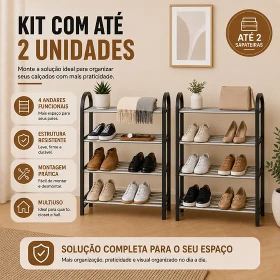 Kit Sapateiras 4 Andares Organizador de Sapatos Metal Resistente até 8 Pares