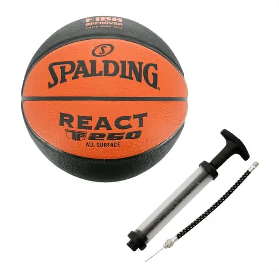 Kit Bola de Basquete Oficial Spalding React TF-250 + Bomba