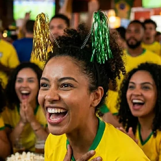 Tiara Franja Metalizada Pom Pom Torcida Brasil Verde Amarelo
