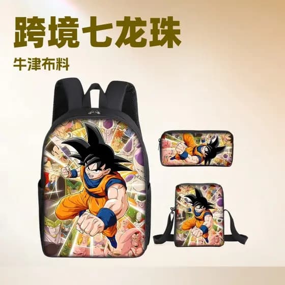 Mochila escolar de anime Dragon Ball, bolsa de ombro, estojo de lápis, conjunto de três peças, mochila escolar leve e mo