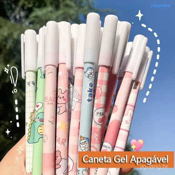 6pc/set Caneta Apagável A Quente Neutra Cartoon Cristal Azul Fácil de Limpar Estudantil